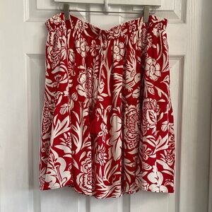 Knox Rose Full Mini Skirt Size XXL Red & White Tropical Floral Pull On